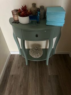 Teal Half-Moon Console Table with Drawer
