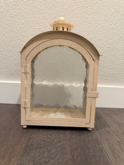 Cream Metal Lantern with Hammered Glass – Decorative Candle Holder