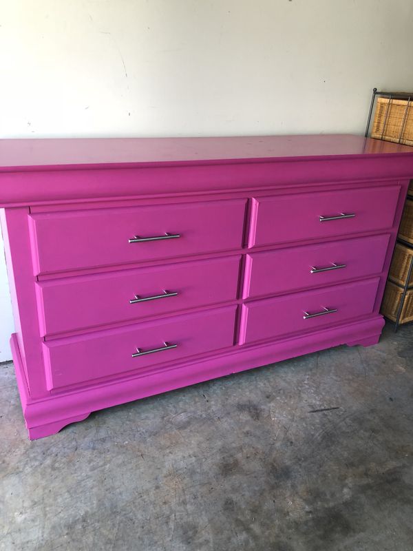 Pink Purple Dresser All Wood With 6 Large Drawers For Sale In