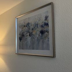 Large 39” x 31” Framed Abstract Wall Art – Silver & Gray Tones