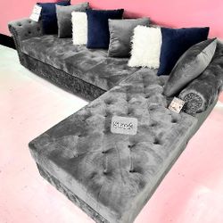 Brand New 🌞 Velvet Sectional Couch L Shape Living Room Sofa Set Loveseat Ottoman Grey Blue Black Pink Color Configuration Options 