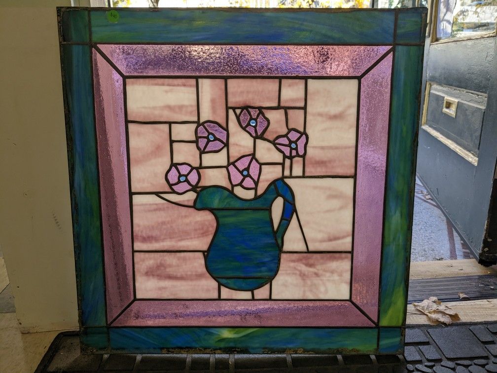 Vintage Flower Pot Stained Glass Window