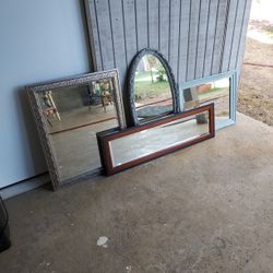 Lot Of 4 Wall Mirrors Various Sizes And Shapes Take 1 Or All 4 At $5.00 Each.