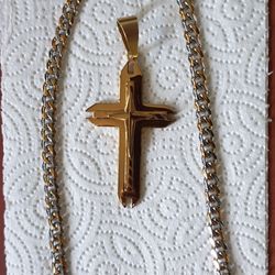 Stainless Steel Necklace W/Cross