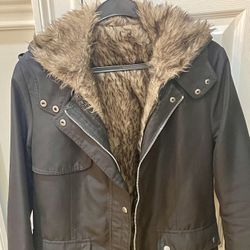 WOMENS BLACK SIZE 4 KHAKI FAUX FUR HOOD UTILITY JACKET 4 