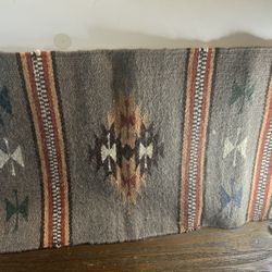 Southwest Woven Wool Mat With Fringe 35x15