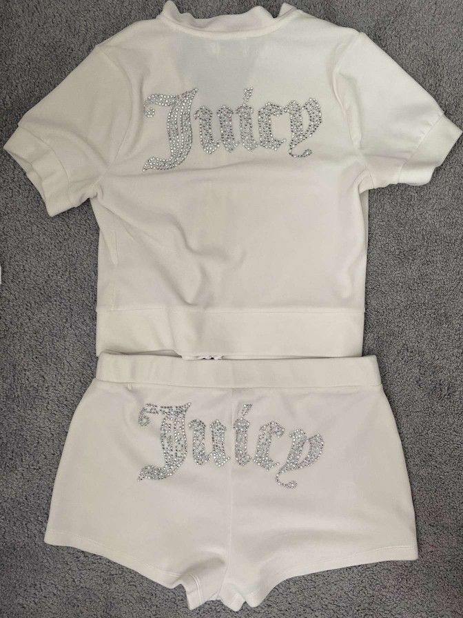 Juicy Couture Short Sleeve Pearl And Rhinestone Tracksuit