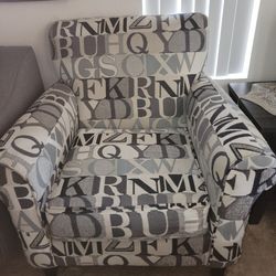Bluish Grey Fabric Upholstered Letter Chair
