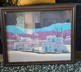 Framed Dorothy Drum Southwest Adobe Snow Scene Print - Large 25x30
