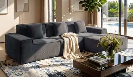 Sofa L-Shaped Gray Color New In Box