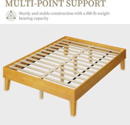 Full Bed Frame Natural Solid Wood Platform Bed with Wooden Slats Support, 12-inch Underbed Space for Storage, Noise-Free Design, Easy Assembly, Natura