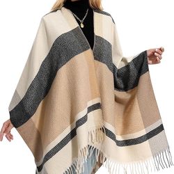 Shawl Wraps Gifts for Women,Warm Poncho Sweater,Tassels Open Front capes, Travel Christmas Gifts for Winter Fall