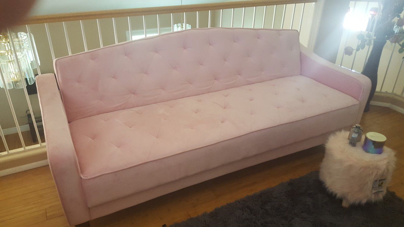 Pink velvet couch