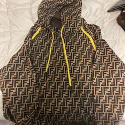 FENDI FF Logo Hoodied Sweatshirt Tabacco/nero