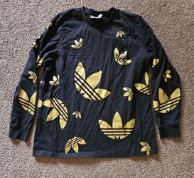 Adidas Originals Trefoil Gold Foil All Over Print Long Sleeve Shirt Mens XL