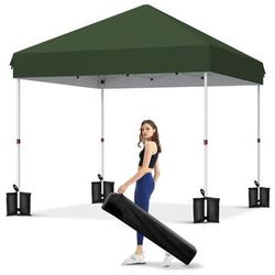 NEW 10x10 Pop Up Canopy Tent Outdoor 3 Adjustable Height Easy Set Up 4 Sandbags & Carrying Bag Camping, Parties, Outdoor Events Green