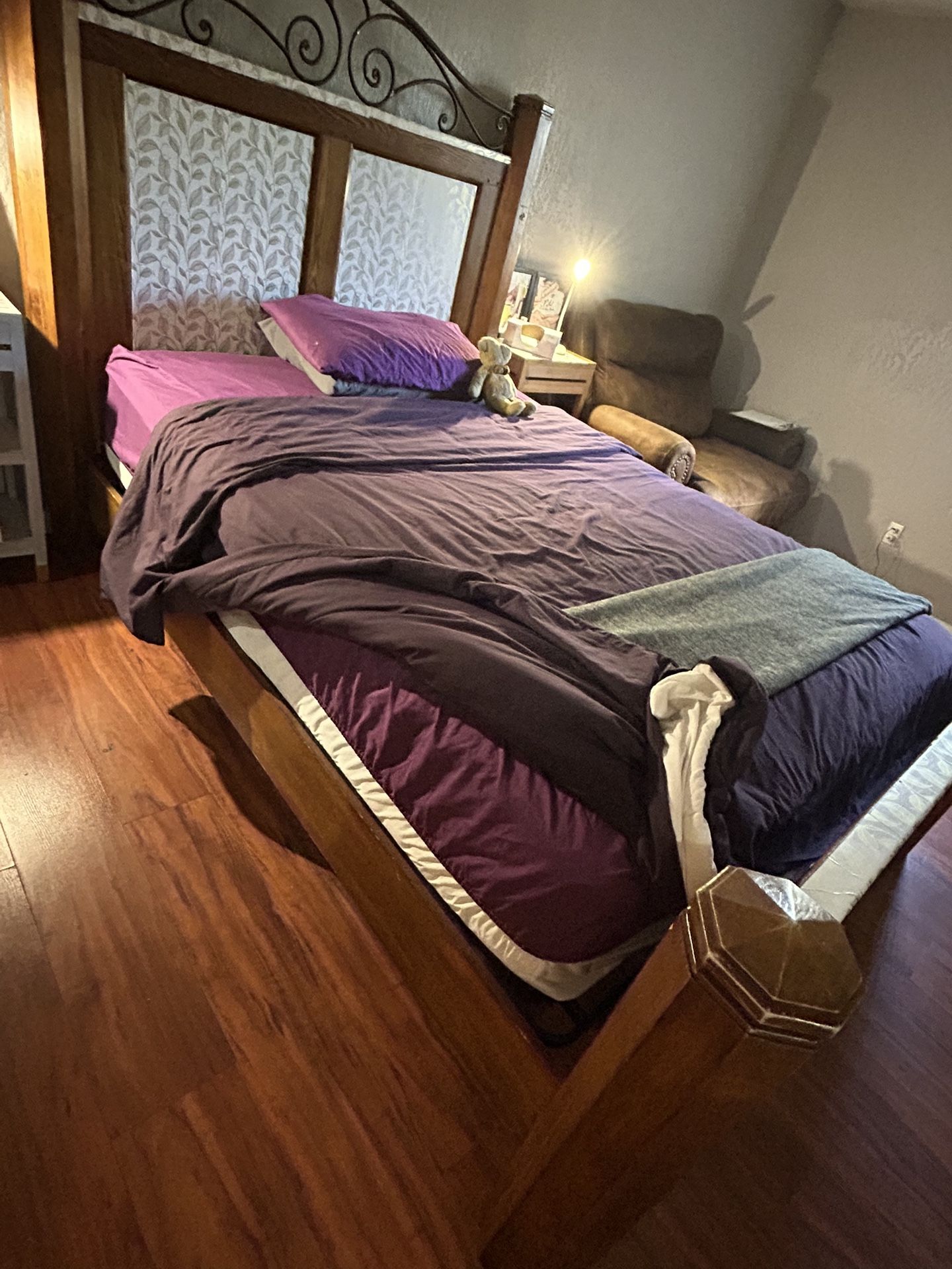 Solid Wood & Wrought Iron Bedframe – Queen Size