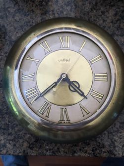 Vintage United Clockworks Brass and Silver Wall Clock