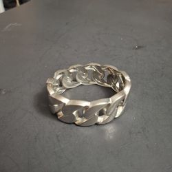 Silvertone 7/8" Wide Clamper Cuban Link Cuff Bracelet