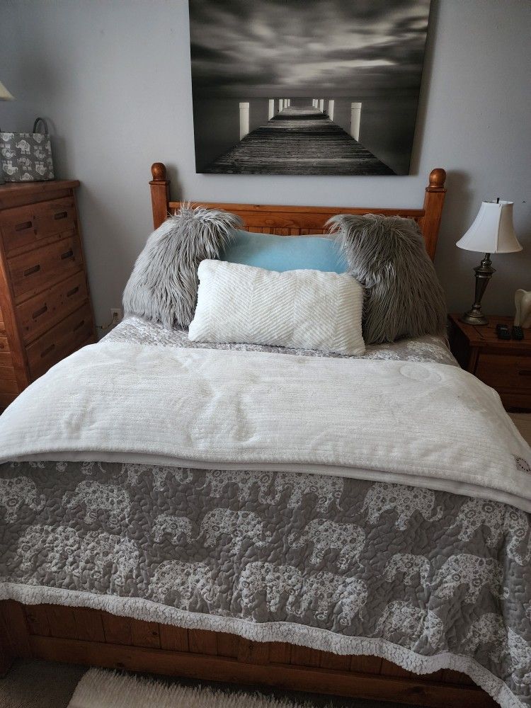 Full Wood Bed Frame With Mattress If Wanted.