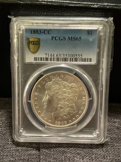 1883 CC Morgan Silver Dollar PCGS MS65 Gold Shield Blast White !