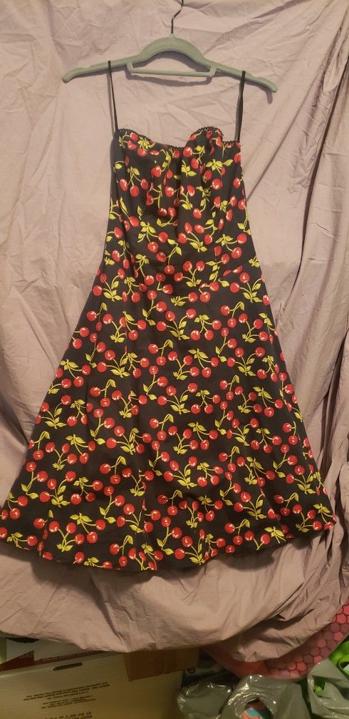 Retro Cherry Strapless Rockabilly Dress Blk