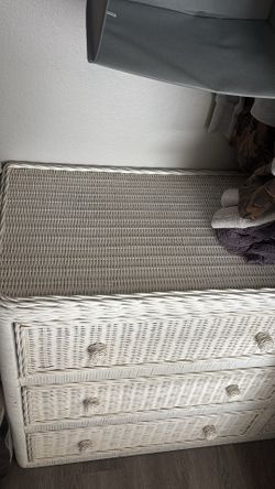 wicker mirror and dresser