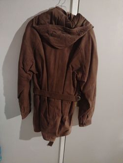 Brown Hooded leather Belted Jacket