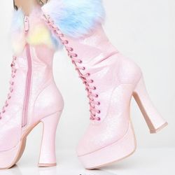 Dolls Kill Cotton Candy Chaos Platform Boots 