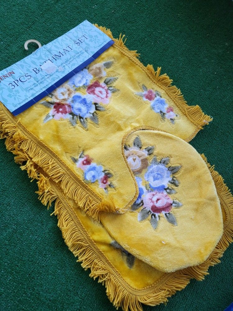 3-piece yellow floral bathmat Velvet