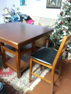 Wood table with one chair