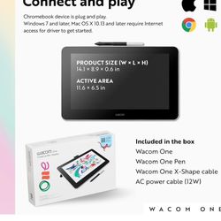 PERFECT FOR ONLINE TEACHING/CLASS! Wacom One HD Creative Pen Display, Drawing tablet With Screen 13.3” Graphics Monitor