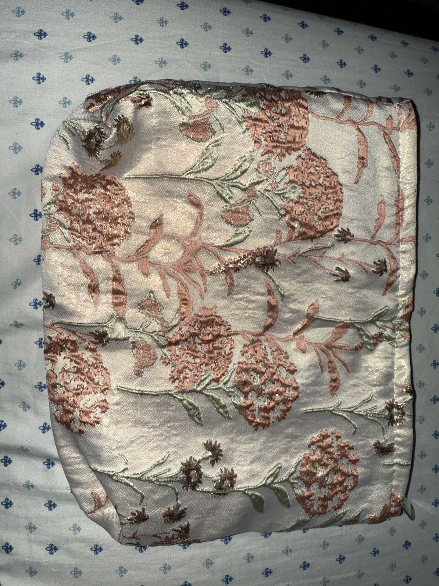 Peach and Pink Floral Brocade Fabric Zipper Pouch with gold detailing for women