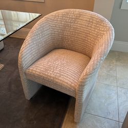 TAHARI oyster white upholstered barrel chairs (4)