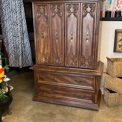 Vintage Solid Wood Armoire/Dresser Combo - Great Storage!