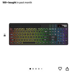 Brand New Wireless Keyboard with 7-Color RGB Backlit, 2.4GHz Full-Size Computer Keyboard with Phone Tablet Holder, Number Pad, 22 Multimedia