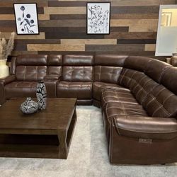 Concord 6-Piece Leather Power Reclining Sectional – Power Headrests | NEW