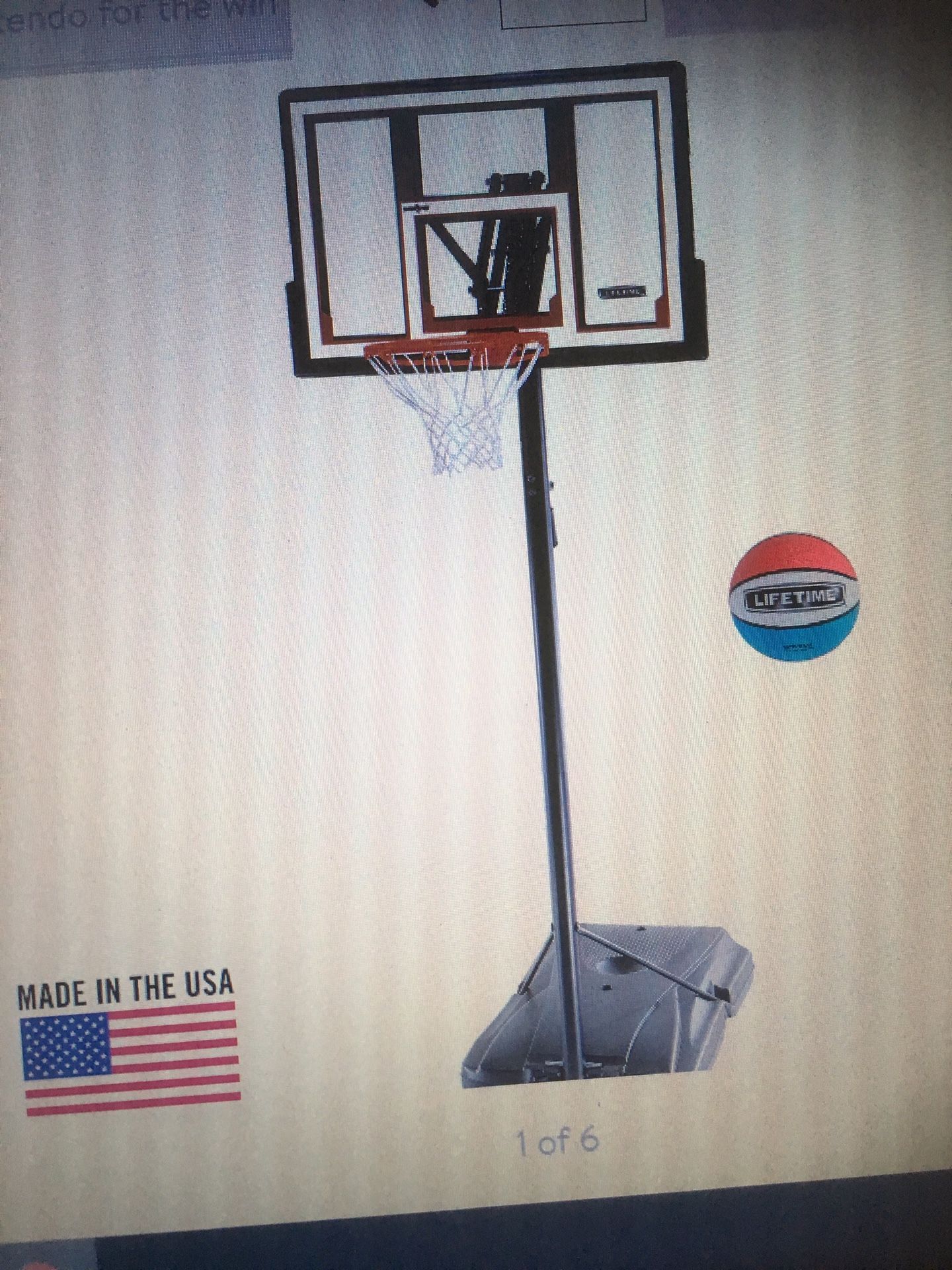 Life Time Basketball hoop , portable. 48” wide, will expand to 10’ high , excellent condition