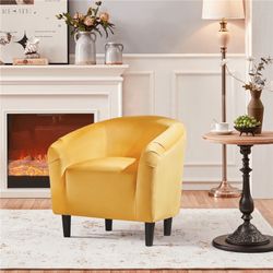 Velvet Upholstered Barrel Chair for Livingroom, Yellow
