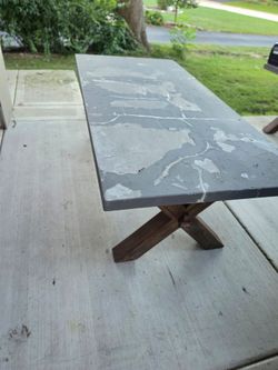 Concrete Top Coffee Table with Wood X-Base
