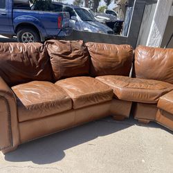 Brown leather sectional free
