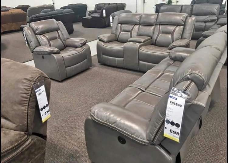 New Gray Recliner Couch , Loveseat And Chair Only $50 Down Payment