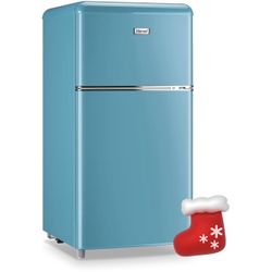 WANAI Compact Refrigerator 3.5Cu.Ft Classic Retro Refrigerator 2 Door Mini Refrigerator Adjustable Remove Glass Shelves Refrigerator Suitable for Dorm