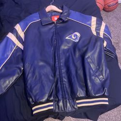 Blue and white vintage Rams leather bomber jacket Great condition size xl in men’s 