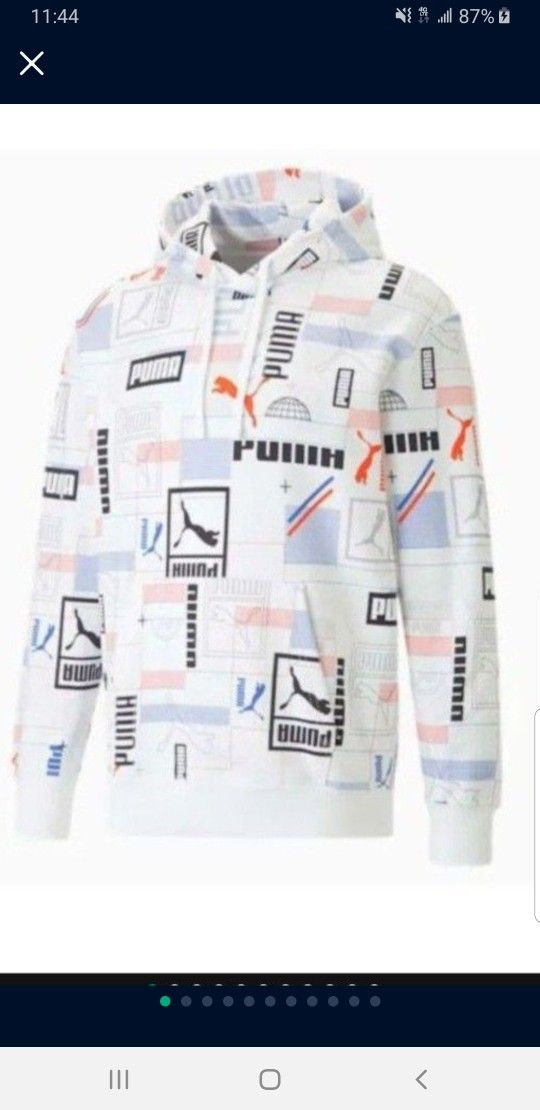 PUMA CLASSIC GEN "RARE " LIMITED EDITION MEN'S THICK FLEECE PULLOVER HOODIE SWEATER SIZE LARGE WHITE PUMA SCRIPT LOGO ALL AROUND BRAND NEW WITH TAGS .