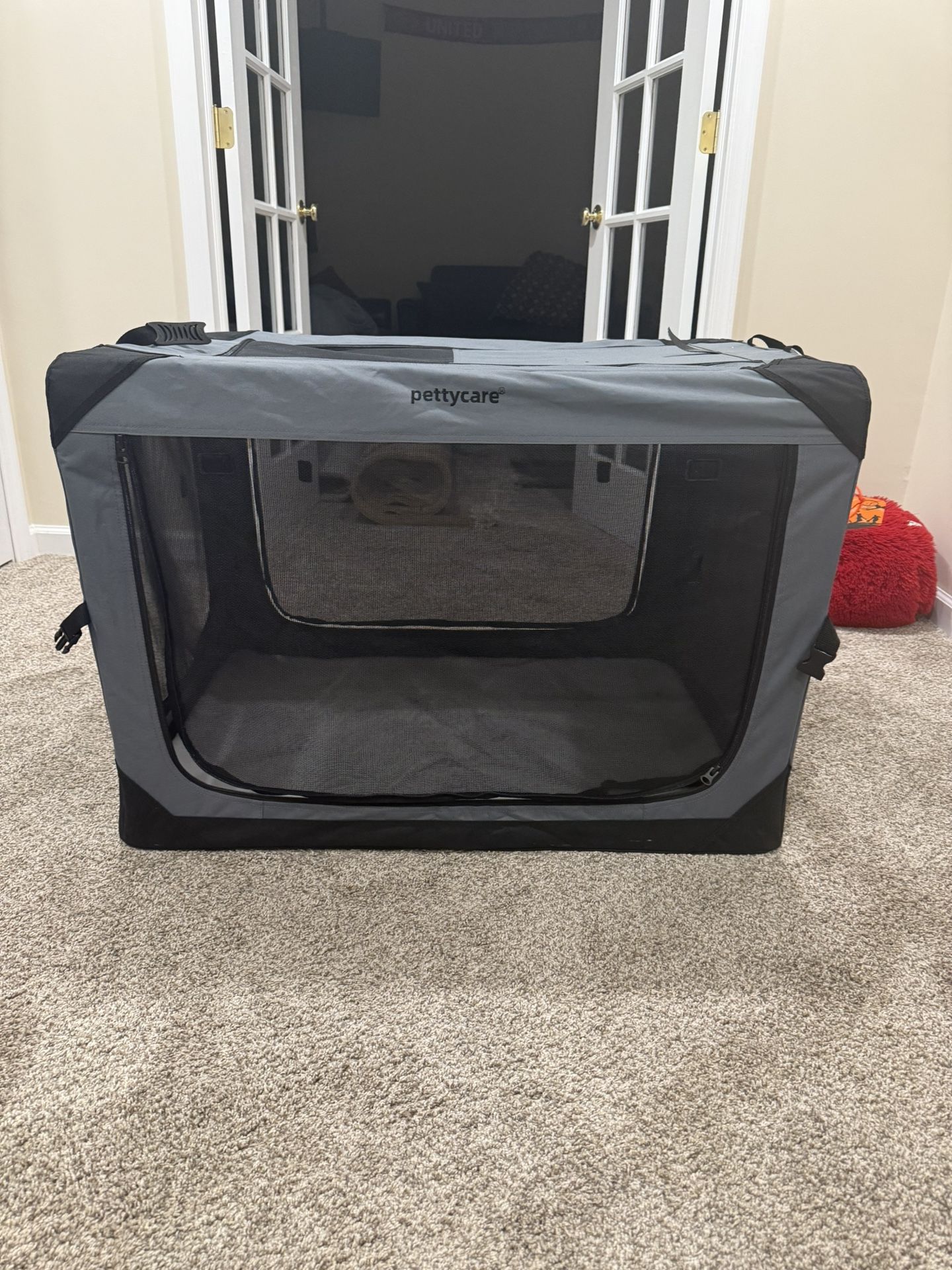 Pettycare 36 Inch Collapsible Crate for Large Dogs, 4-Door Foldable Soft Kennel with Chew Proof Mesh Windows for Indoor & Outdoor Travel