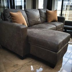 Gray Suede 80" Modern Sectional Sofa with Reversible Chaise