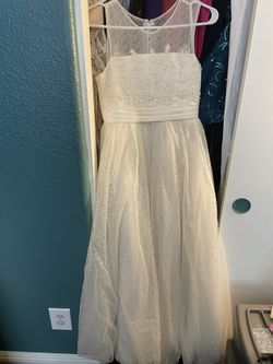 White “Lilac & Pearls” Formal Kids Dress Size 14