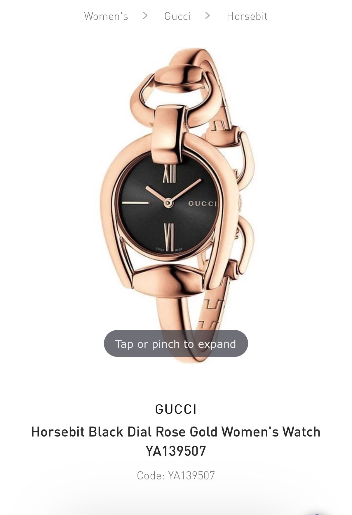 GUCCI Horsebit Black Dial Rose Gold Women's Watch YA139507