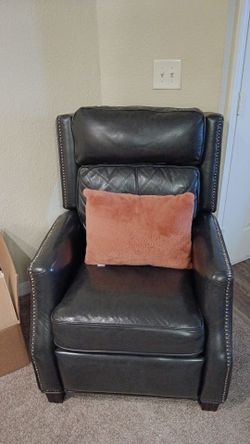 Black Leather Recliner Chair with Nailhead Trim